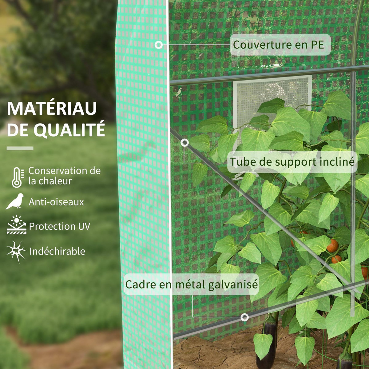 OUTSUNNY Serre de jardin tunnel surface sol 6 m² châssis tubulaire renforcé vert