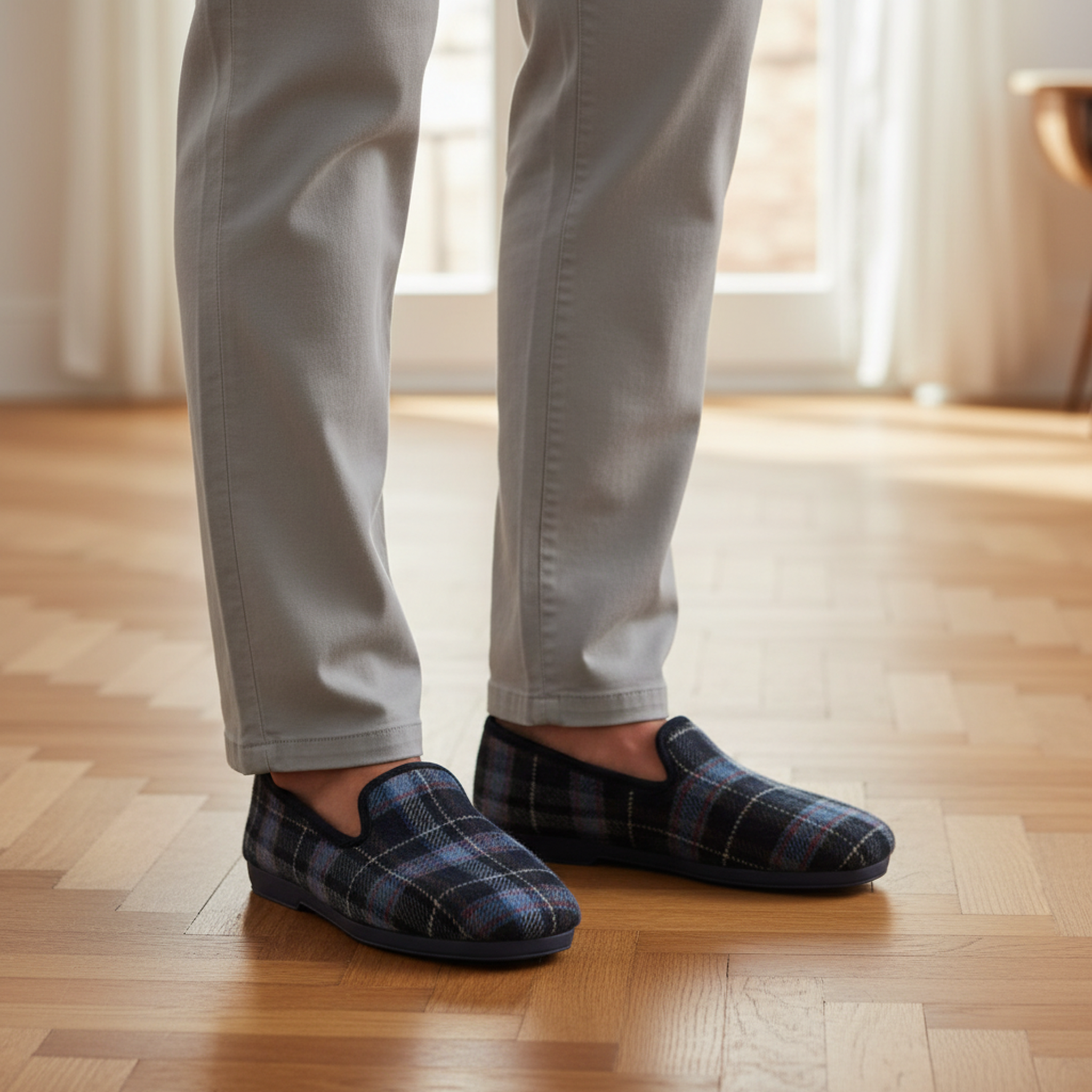 Voir la diapositive 2 : OZABI Ozabi pantoufles charentaises homme fabriquées en espagne carreaux écossais