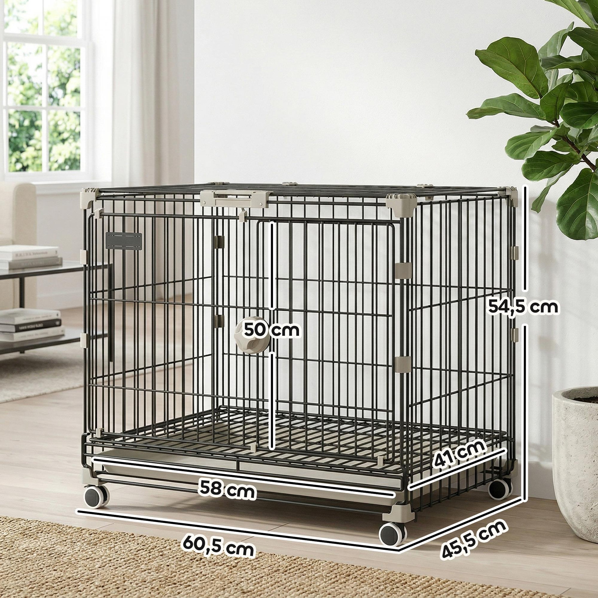 Voir la diapositive 3 : PAWHUT Cage pour chien pliable, plateau amovible, roues avec freins, toit ouvrant verrouillable, porte de nourrissage, niche chien interieur pour petits et moyens chiens, 60,5x45,5x54,5cm, noir