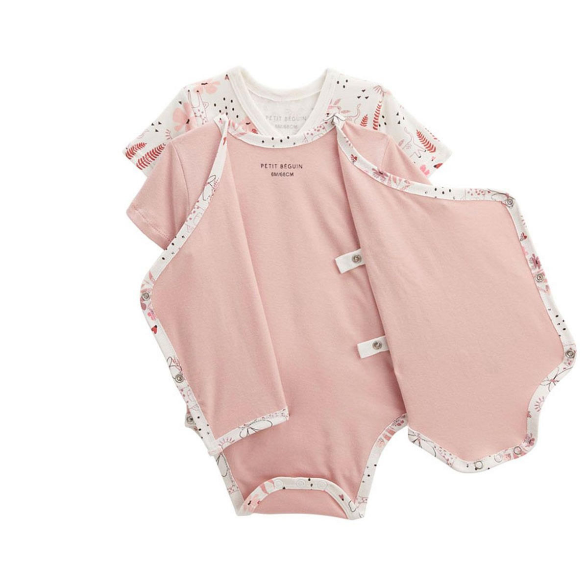 Petit Béguin Lot de 2 bodies bébé manches courtes ouverture croisée Petit Safari