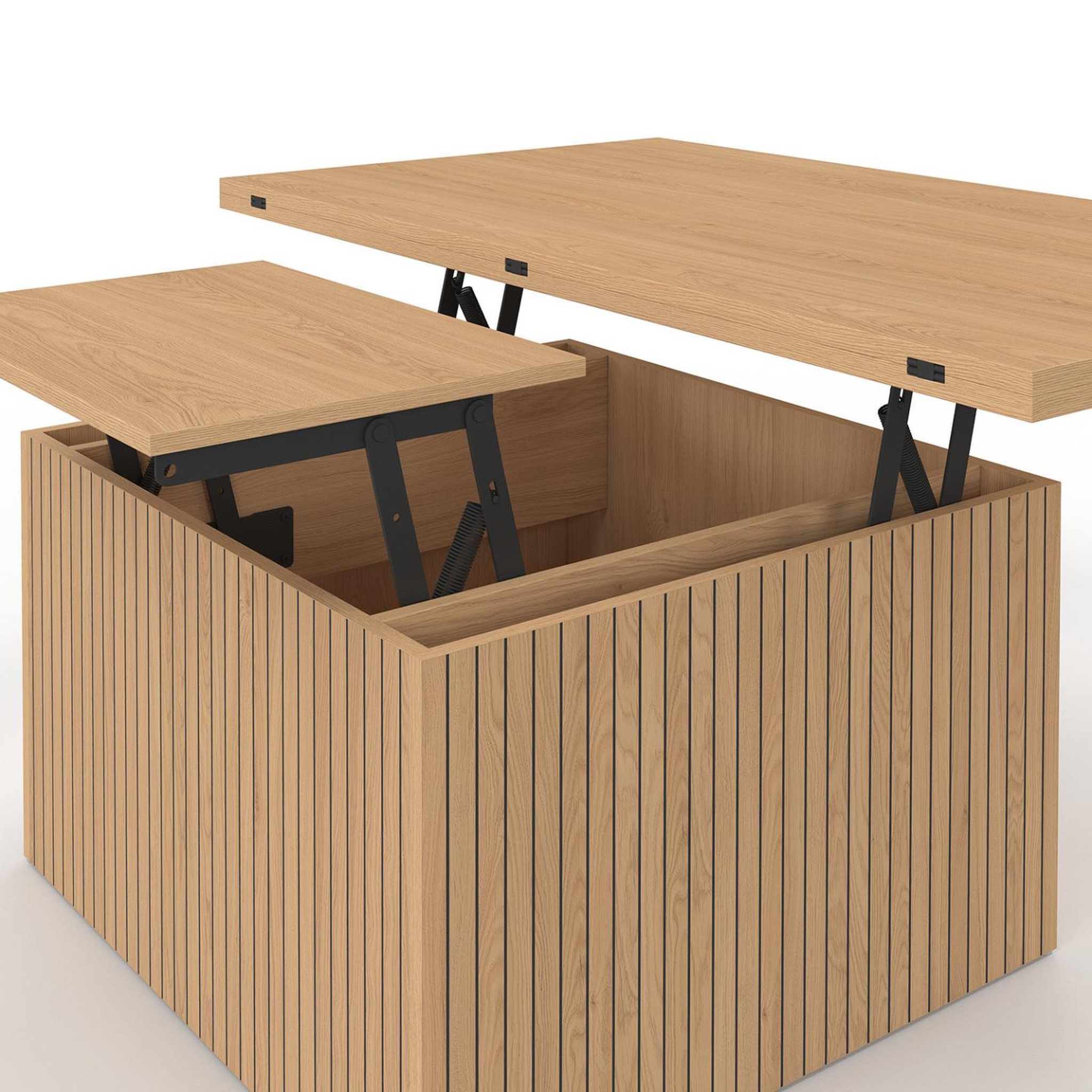 Voir la diapositive 6 : ID MARKET Table basse plateau relevable rectangulaire convertible en table à manger juliette 100 cm effet lattes tasseau bois