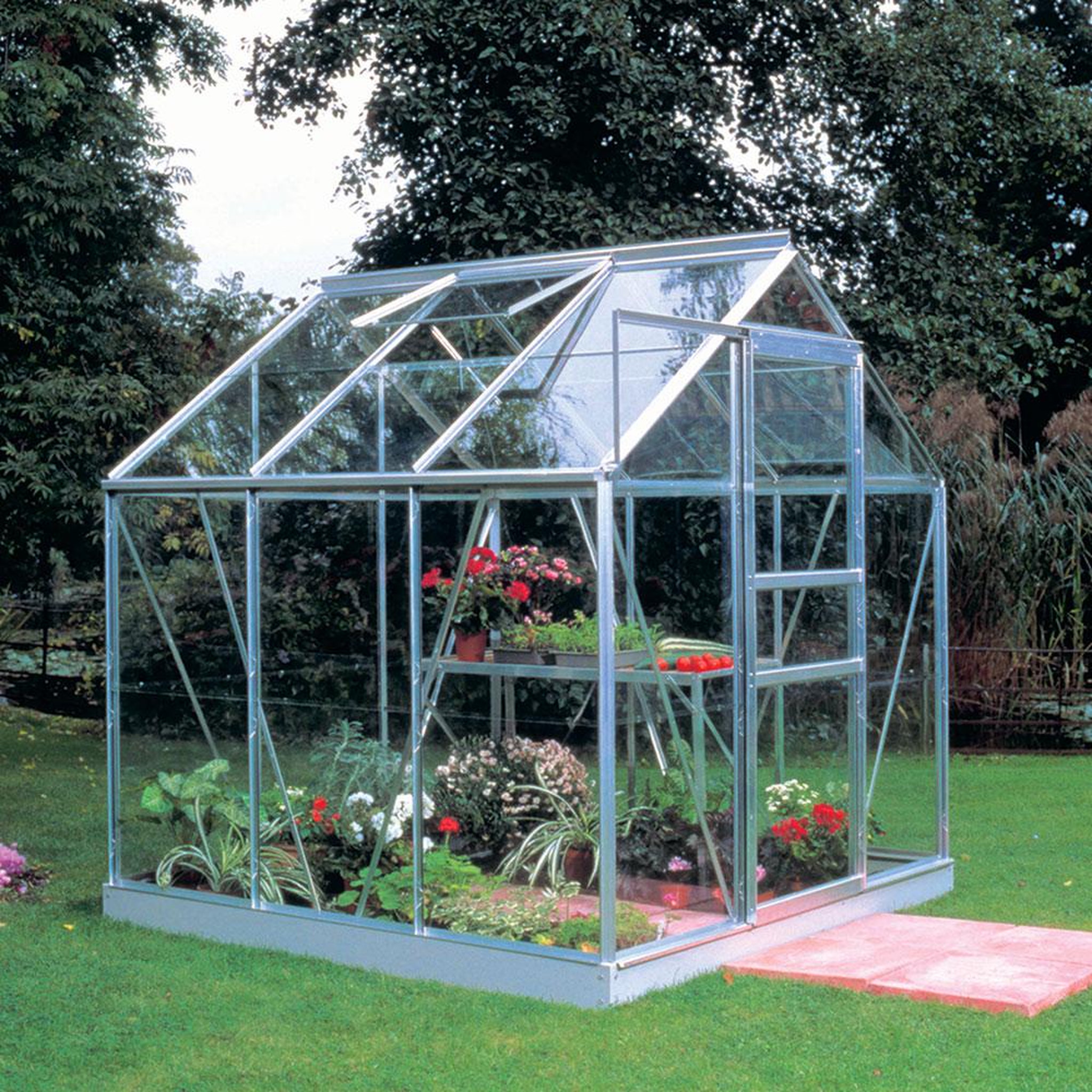 Voir la diapositive 2 : Halls Serre de jardin 3,8m² aluminium et verre horticole + embase - SO0170 + SO1693
