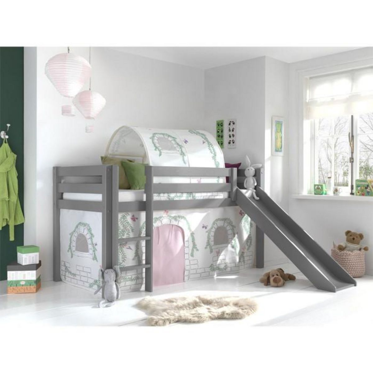 Paris Prix Pack - Lit Enfant Toboggan, Tente & Tunnel  Pino Birdy  Gris