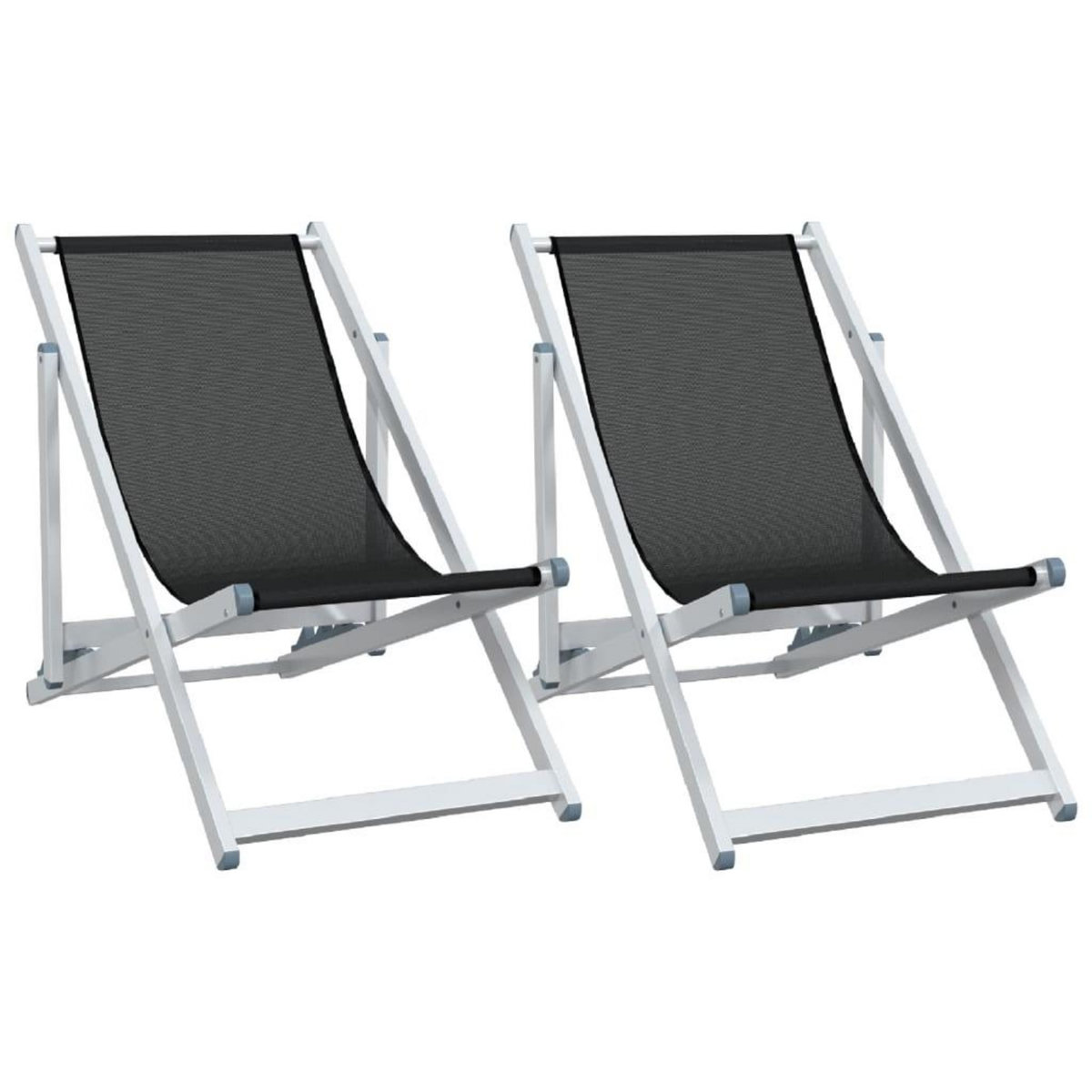 VIDAXL Chaises de plage pliantes lot de 2 noir aluminium et textilene