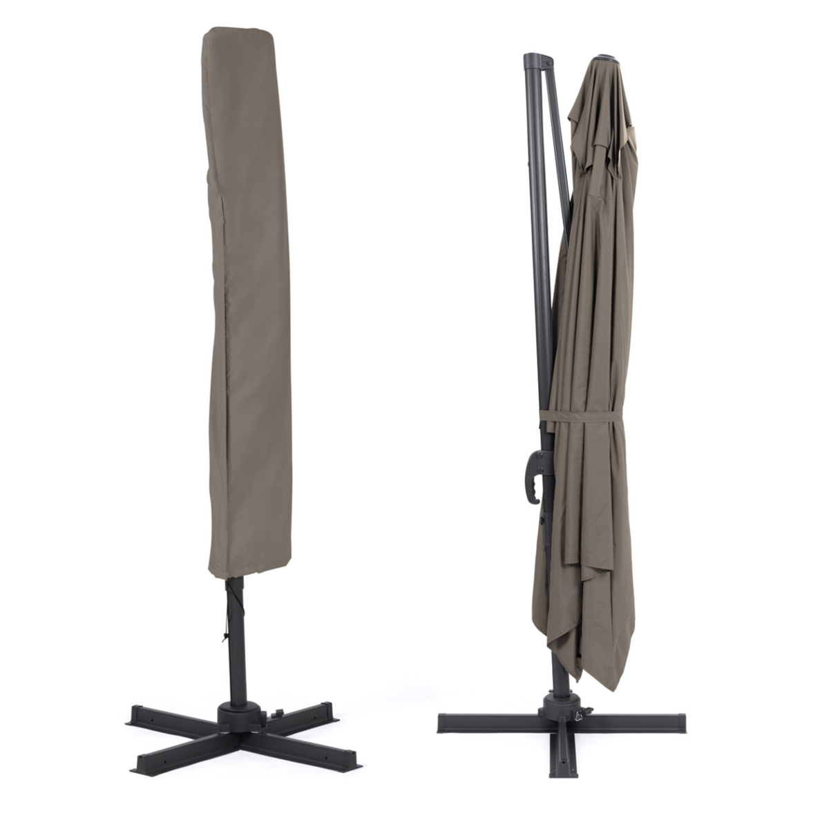 ID MARKET Parasol déporté inclinable rotatif 360 CALVI taupe 3x4 M avec housse