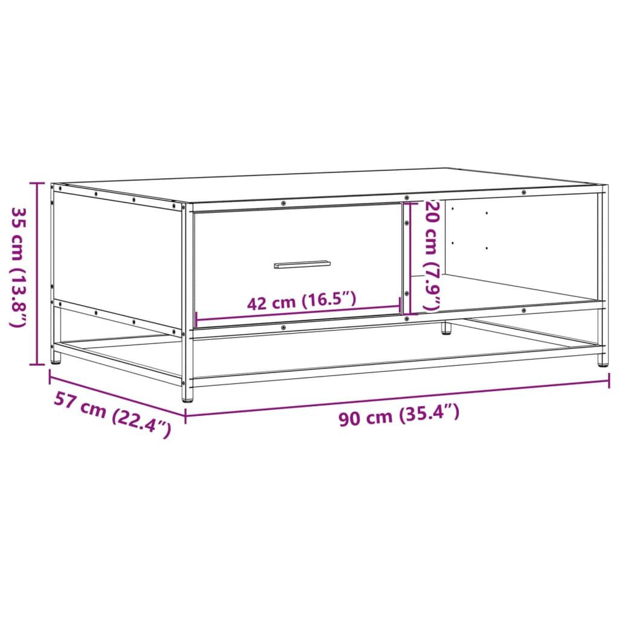 Voir la diapositive 6 : VIDAXL Table basse chene marron 90x57x35 cm bois d'ingenierie et metal