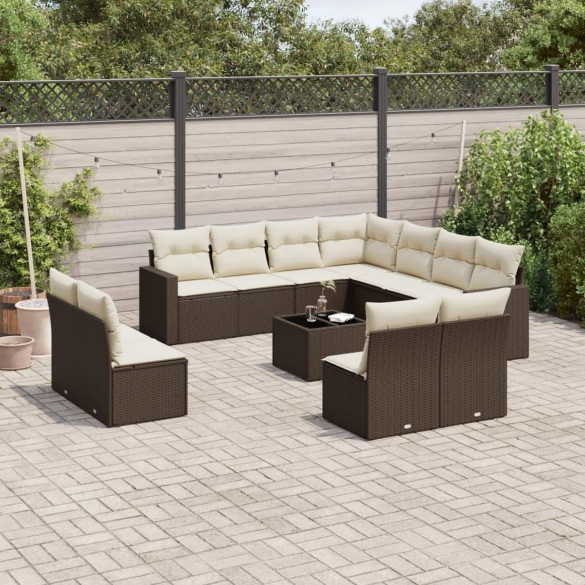VIDAXL Salon de jardin avec coussins 12 pcs marron resine tressee