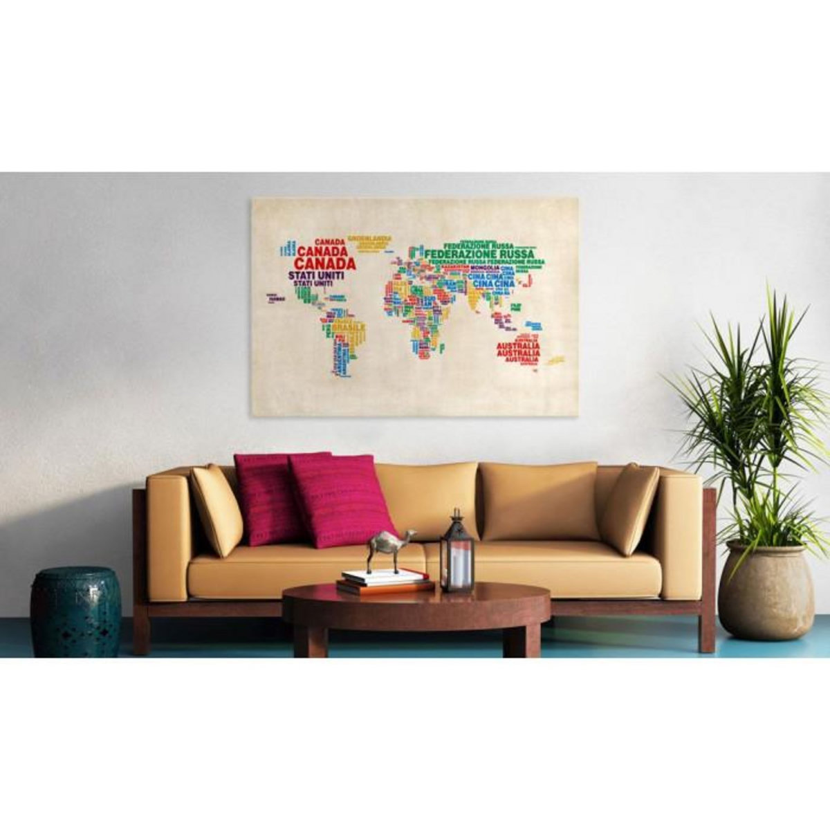 Paris Prix Tableau  Carte du Monde Italienne en Couleurs Vives