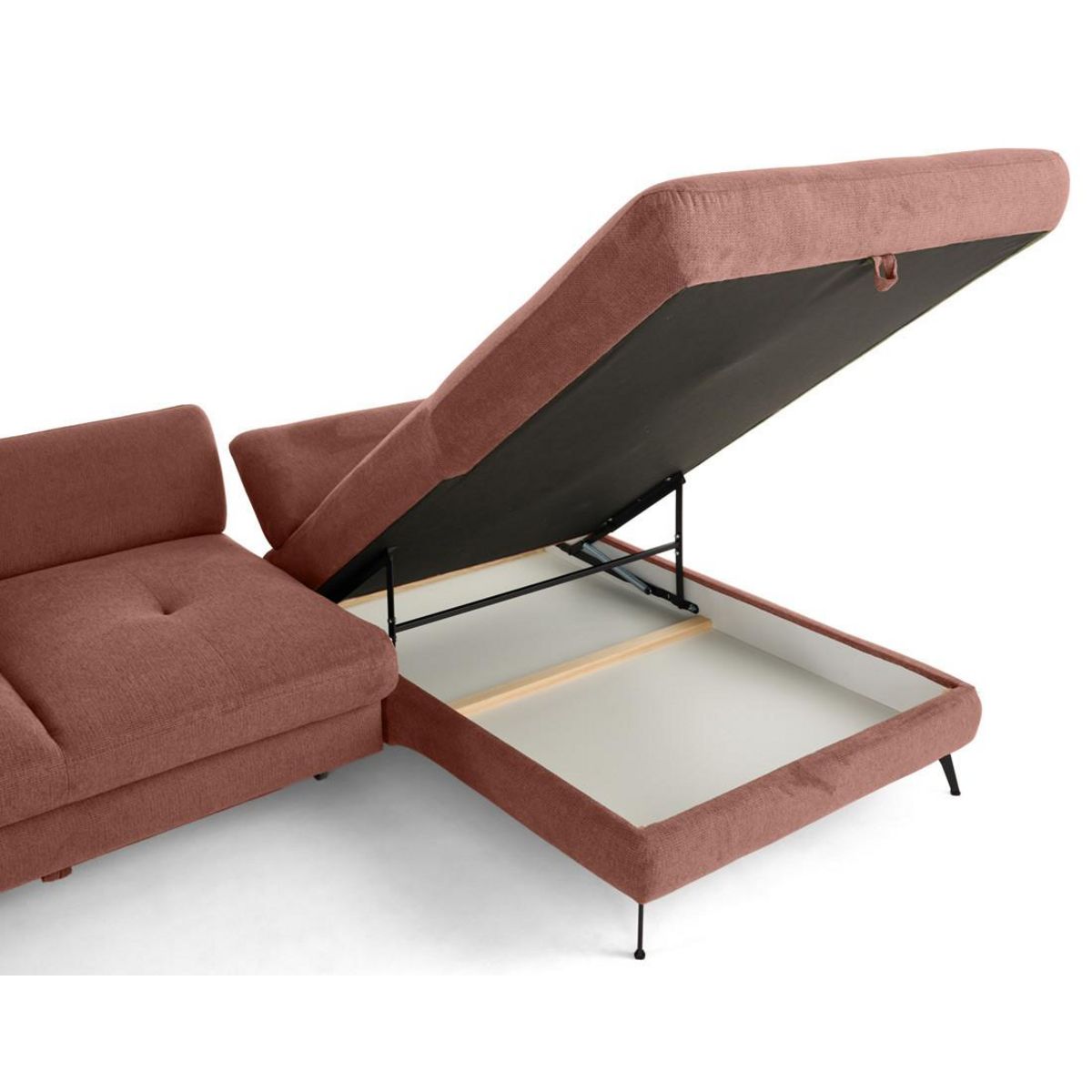 LISA DESIGN Ninon - canapé d'angle droit 4 places convertible avec coffre en tissu texturé