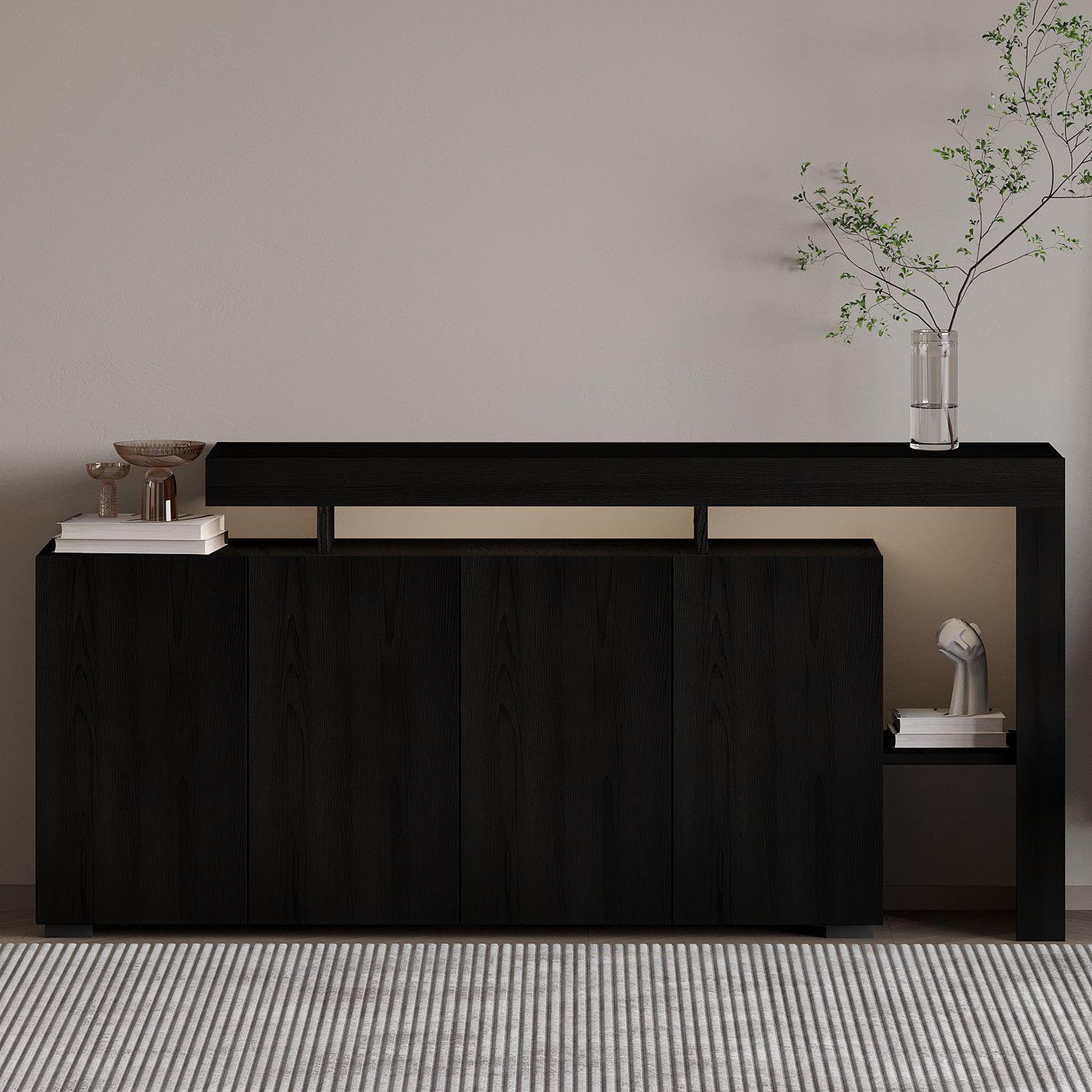 Voir la diapositive 2 : Habitat et Jardin Buffet en bois  beliz  - 170 x 35 x 80 cm - bois noir