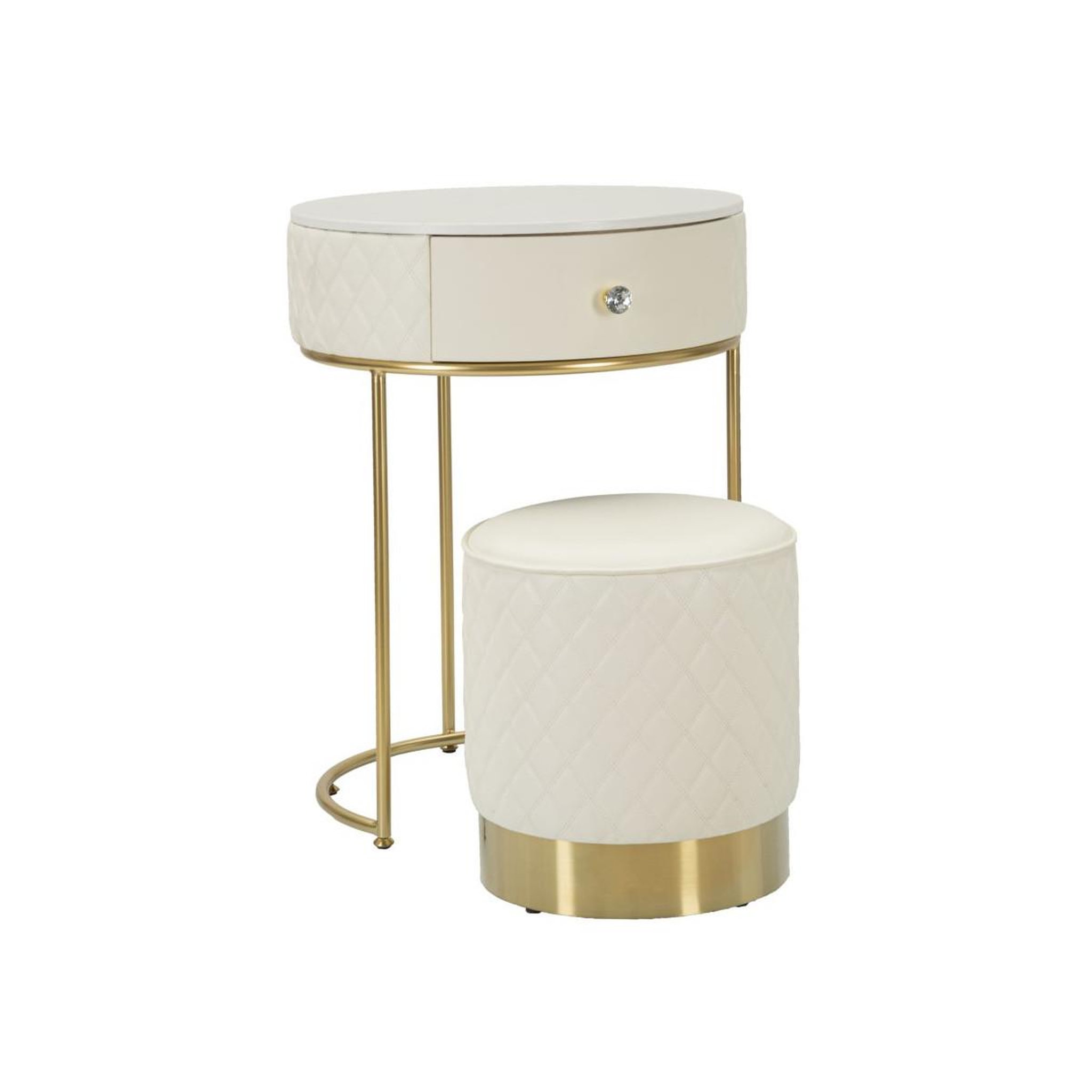 Paris Prix Table de chevet avec pouf  sharon  70cm blanc & or