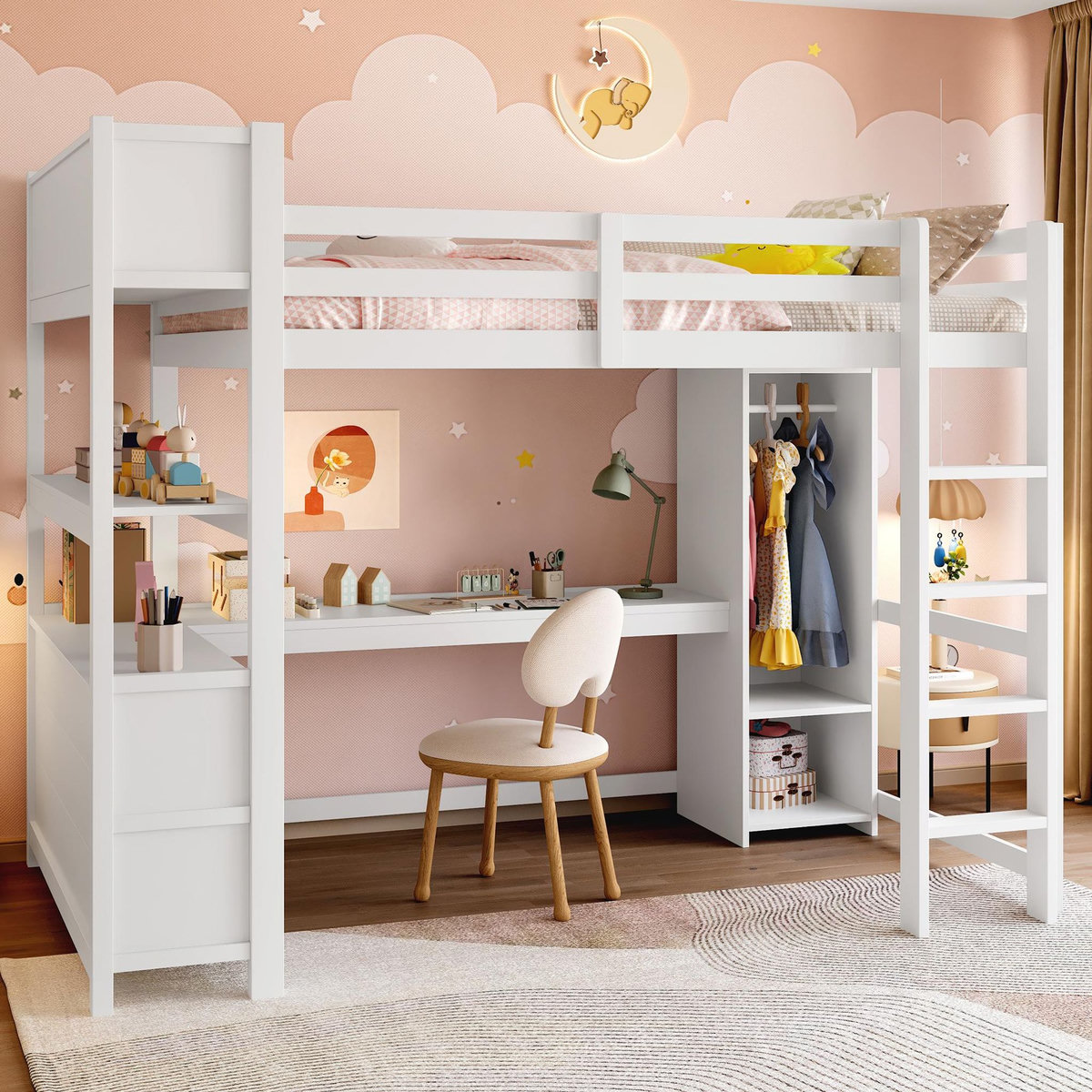 MERAX Lit combiné enfant 140x200 cm coloris blanc pin