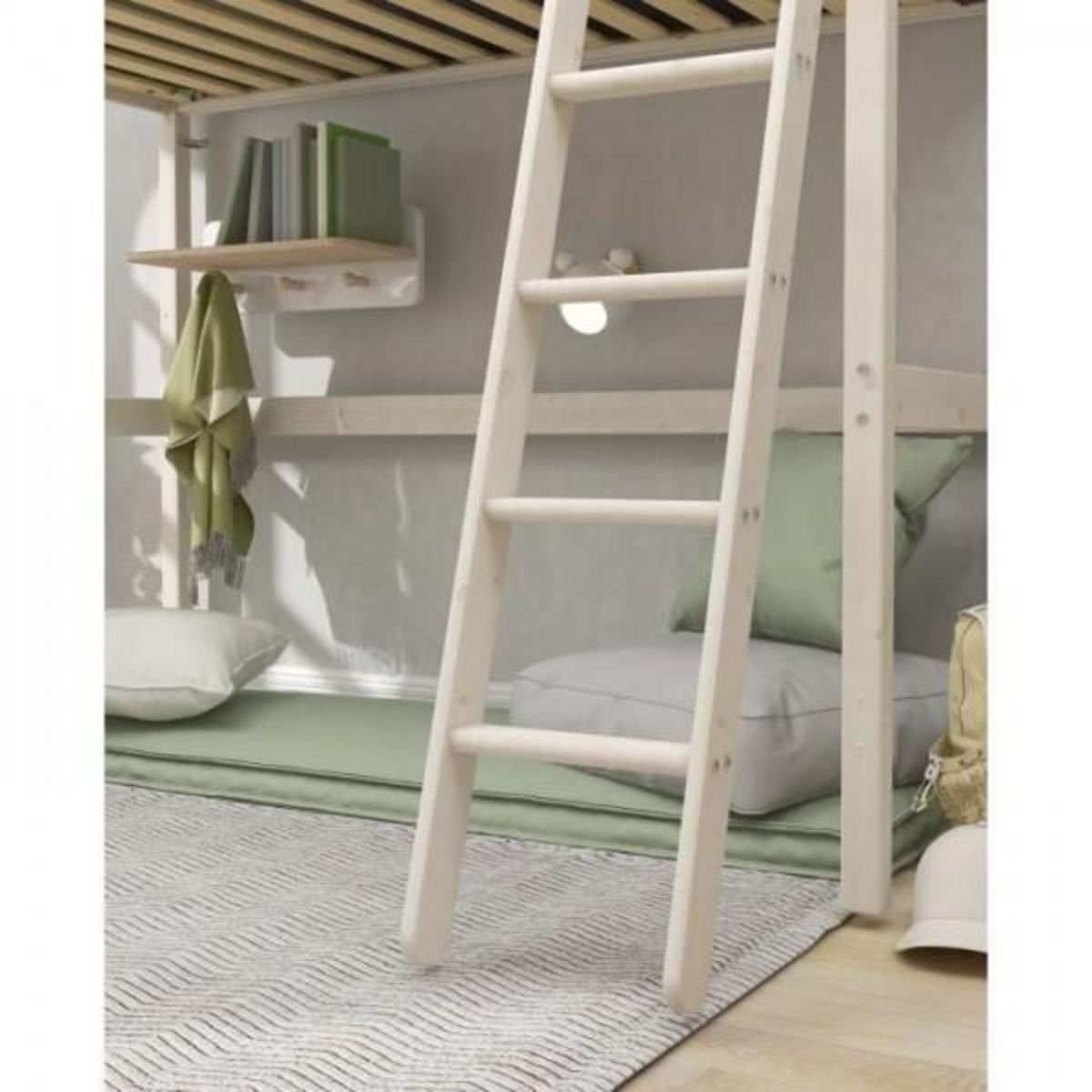 MARKET24 Lit mezzanine enfant - 90 x 190 cm - Pin massif blanchi - Sommier inclus - ERIKA