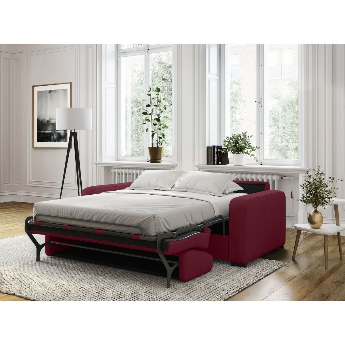 Canapé convertible système couchage express matelas 160x200 13cm 3 places en tissu  DYLAN 