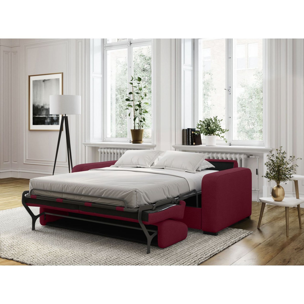 Canapé convertible système couchage express matelas 160x200 13cm 3 places en tissu  DYLAN 