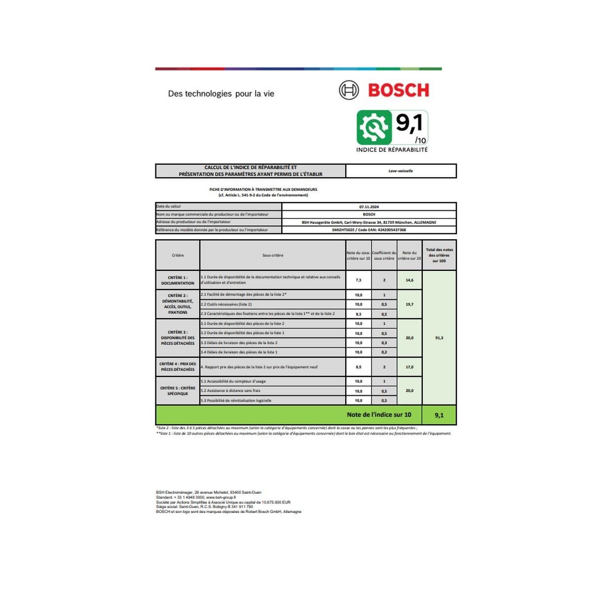BOSCH Lave-vaisselle 60cm 13couverts 46db intégrable avec bandeau acier brossé - SMI2HTS02E