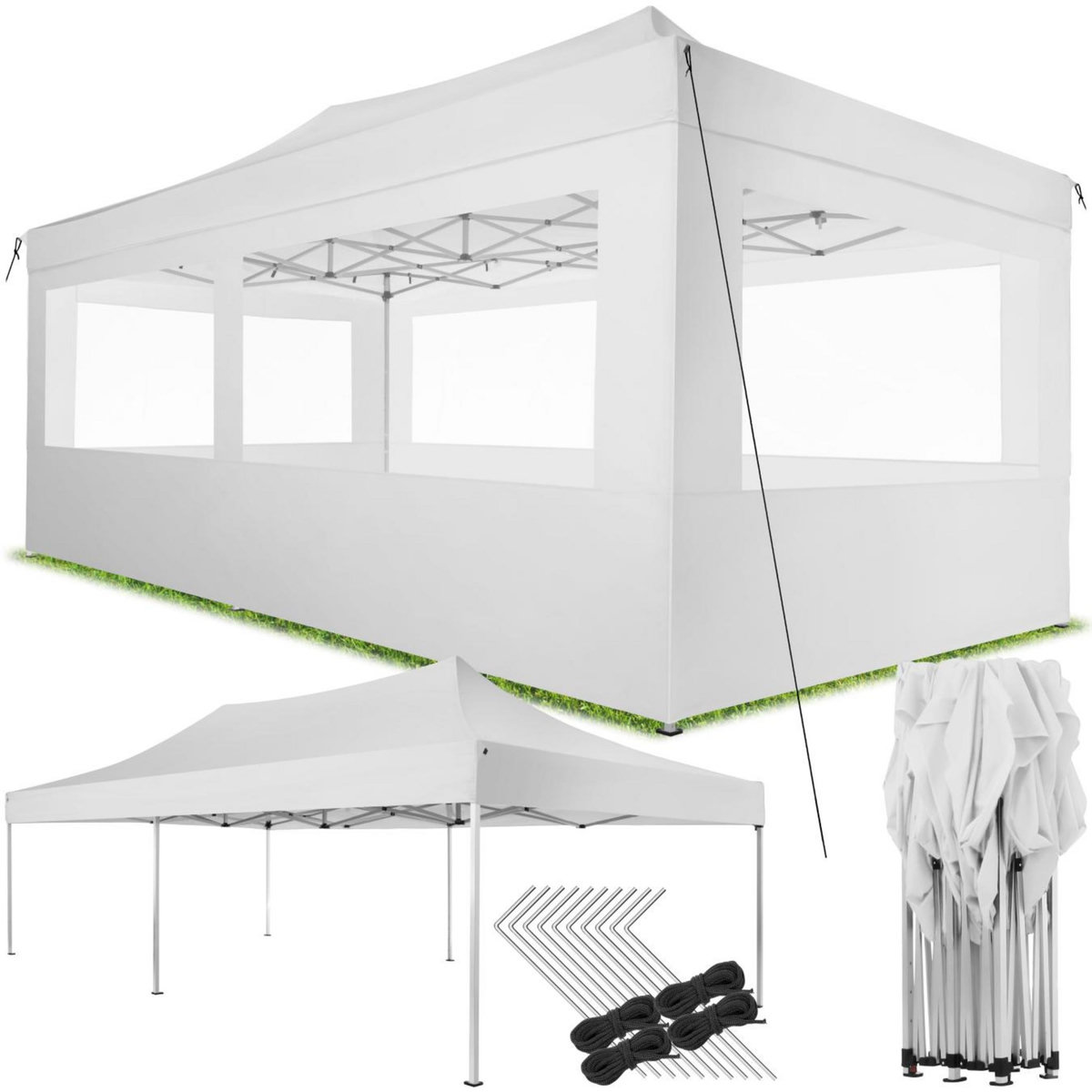 tectake Pavillon de jardin avec cadre en aluminium blanc
