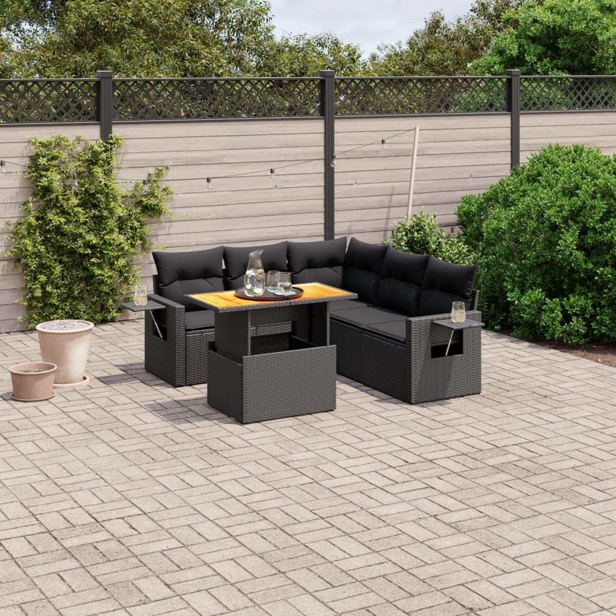 VIDAXL Salon de jardin 6 pcs avec coussins noir resine tressee