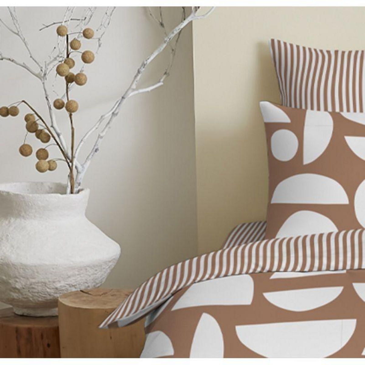 COTON PUR Pack complet housse de couette réversible pour lit 180 x 200 cm  King size  Mykonos sienne