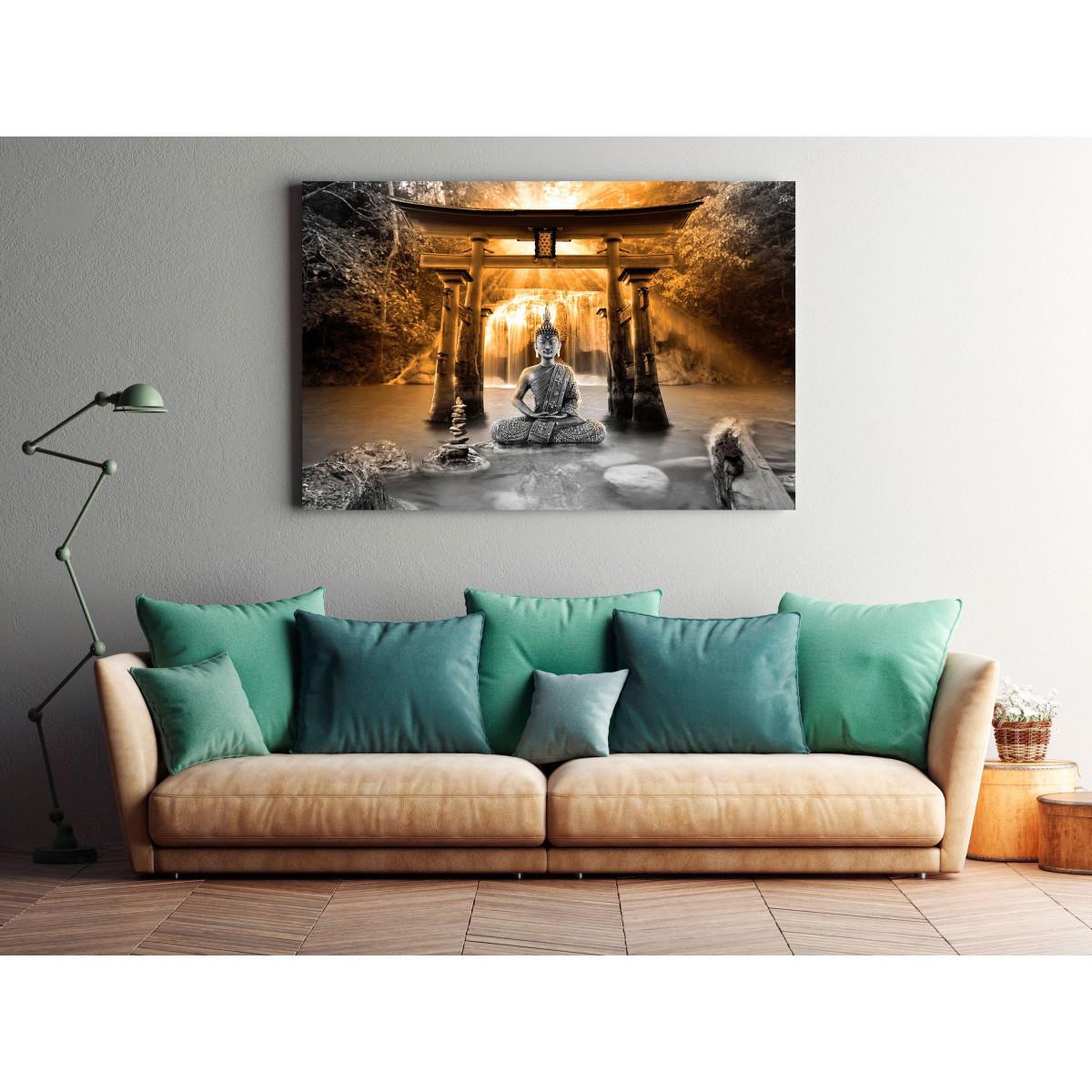 Voir la diapositive 2 : Paris Prix Tableau imprimé  buddha smile wide orange