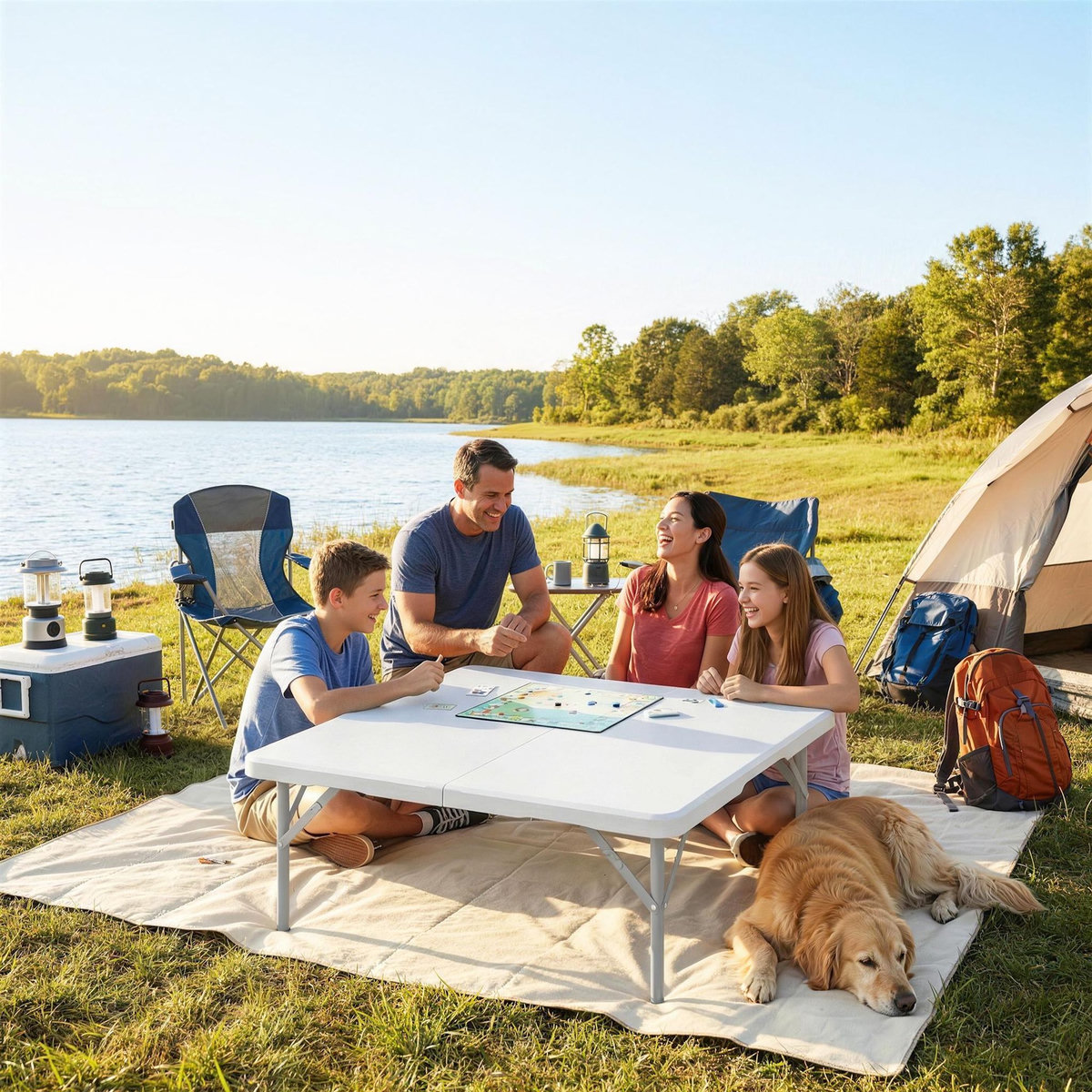 OUTSUNNY Table de camping carrée pliante hauteur réglable métal HDPE blanc