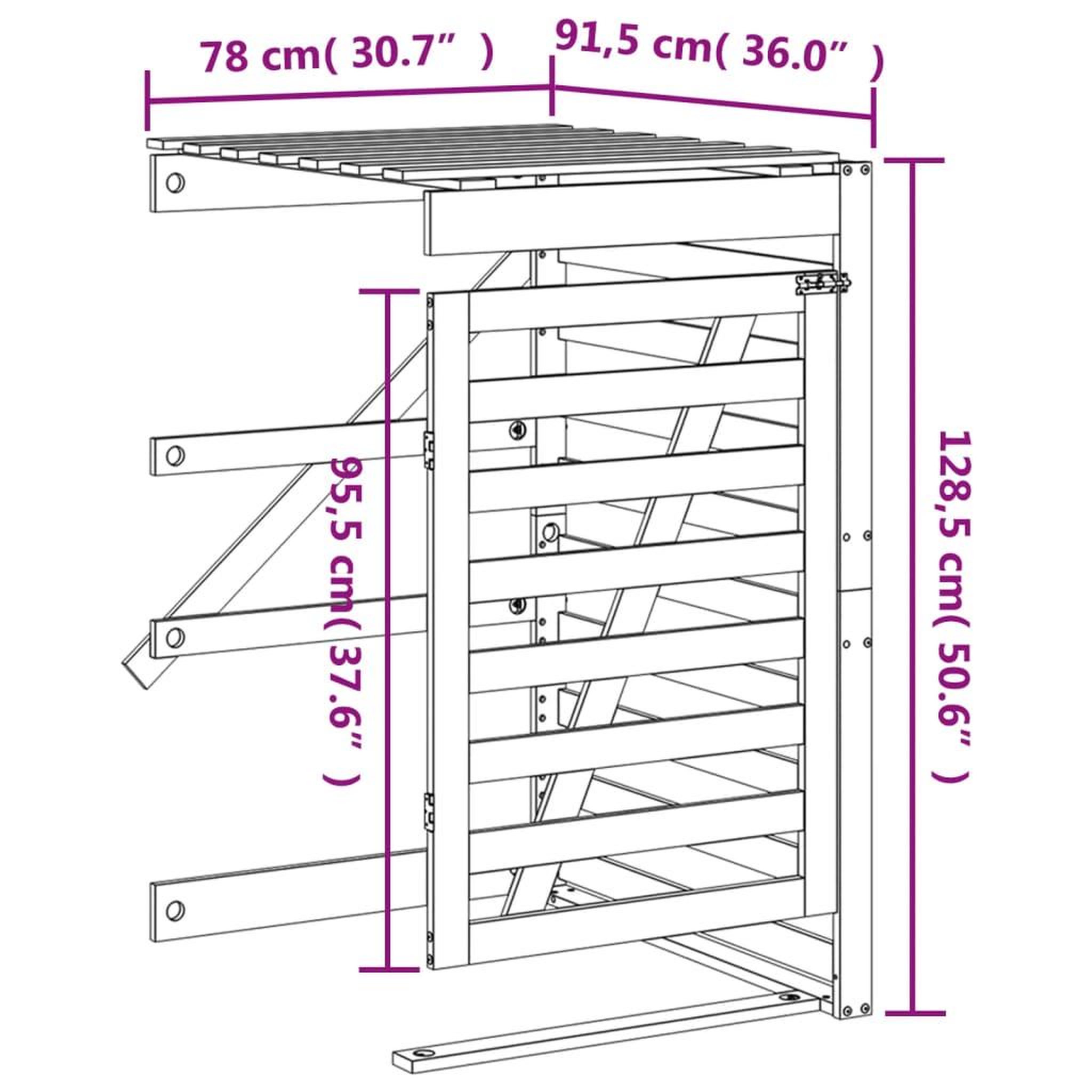 Voir la diapositive 6 : VIDAXL Extension d'abri de poubelle sur roulettes brun miel bois pin