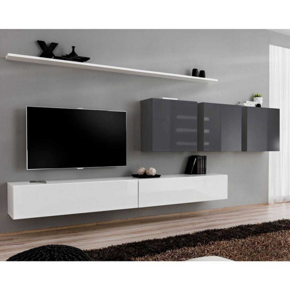 Paris Prix Meuble TV Mural Design  Switch VII  340cm Blanc & Gris