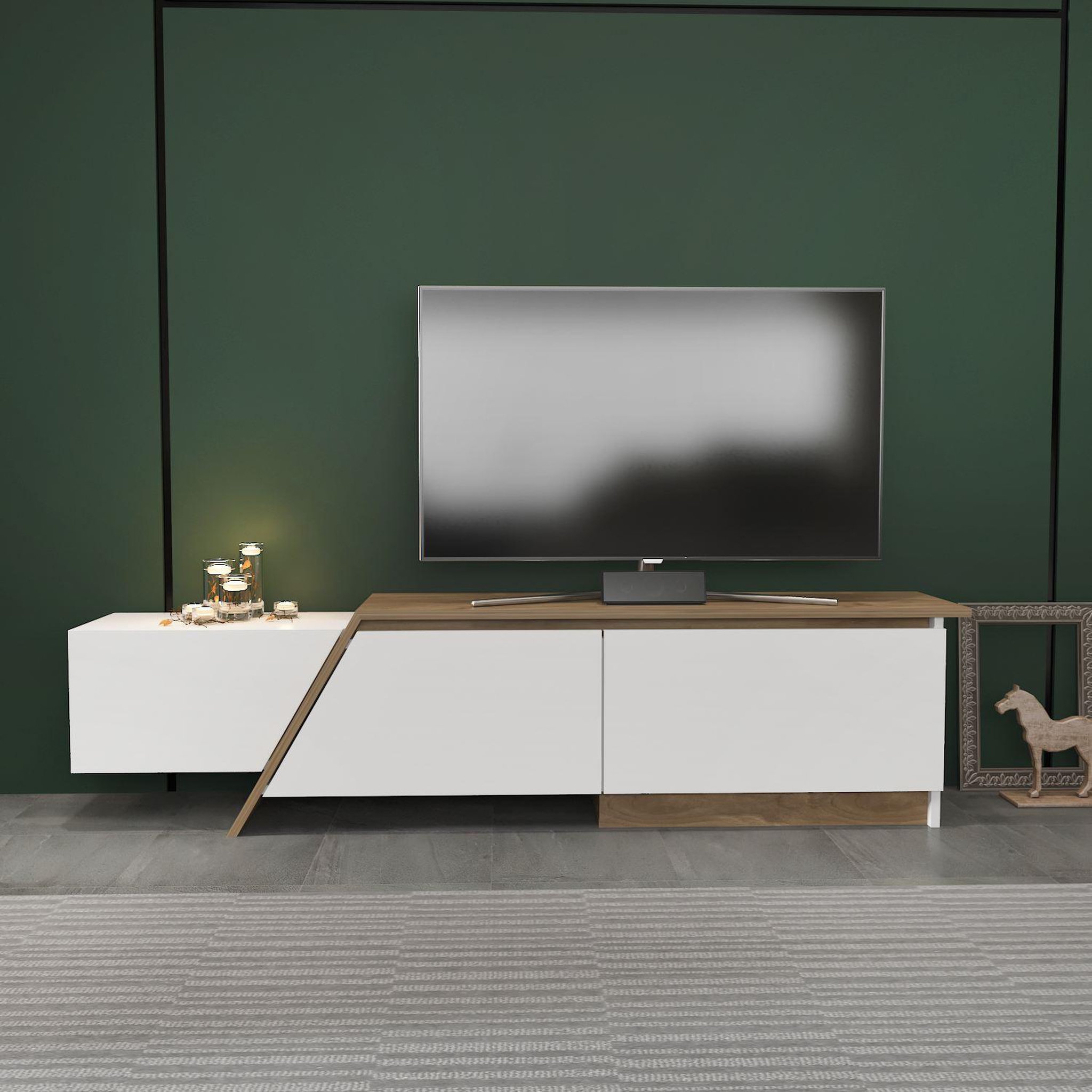 Voir la diapositive 3 : Habitat et Jardin Meuble tv en bois  zonas  - 180 x 35 x 28 cm - blanc