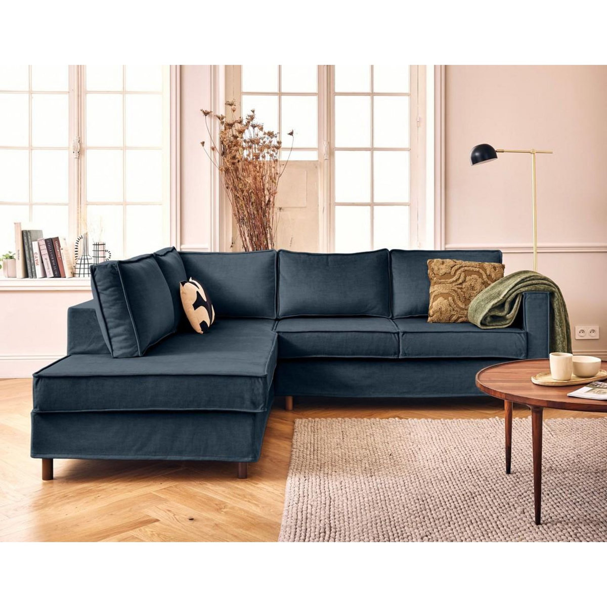 LISA DESIGN Jake - canapé déhoussable d'angle gauche 5 places en velours