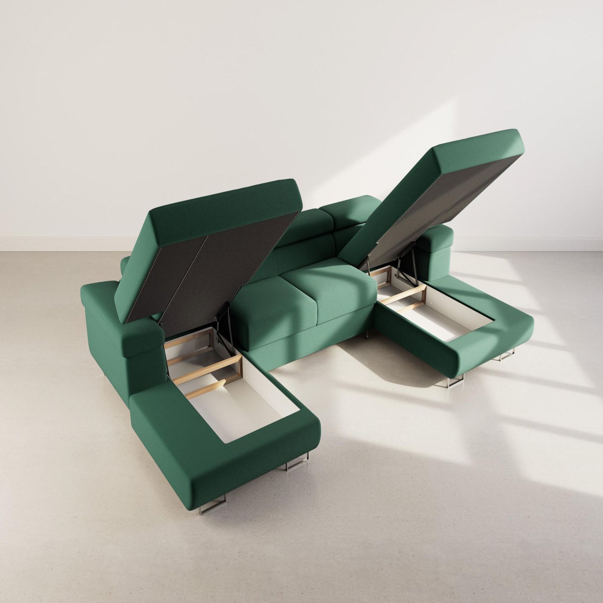 BEST MOBILIER Pablo - canapé panoramique en u - 7 places - convertible avec coffres et têtières réglables - en velours