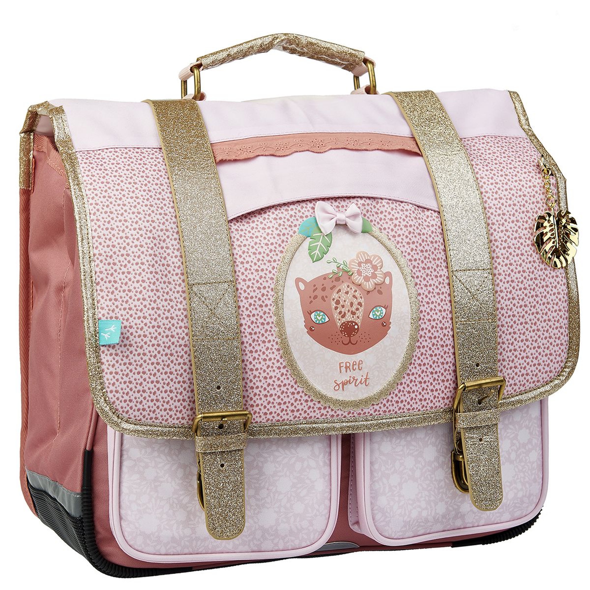 Voir la diapositive 2 : AUCHAN Cartable 38 cm CP/CE1/CE2 rose et doré Be Wild
