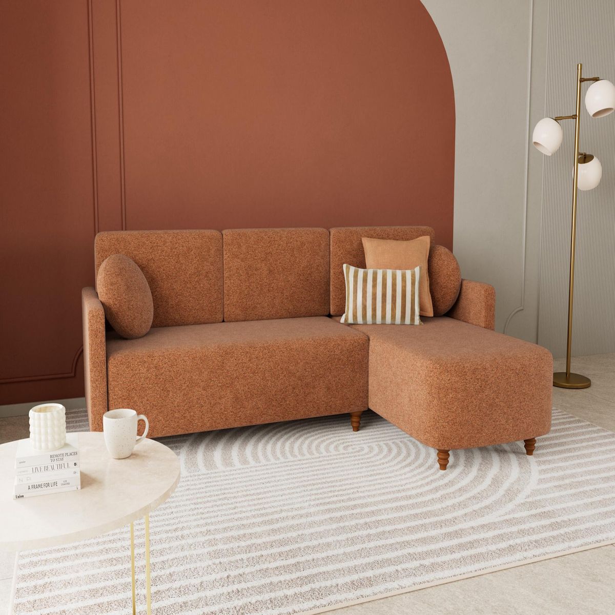 BEST MOBILIER Calypso - canapé d'angle réversible 4 places convertible avec coffre en tissu