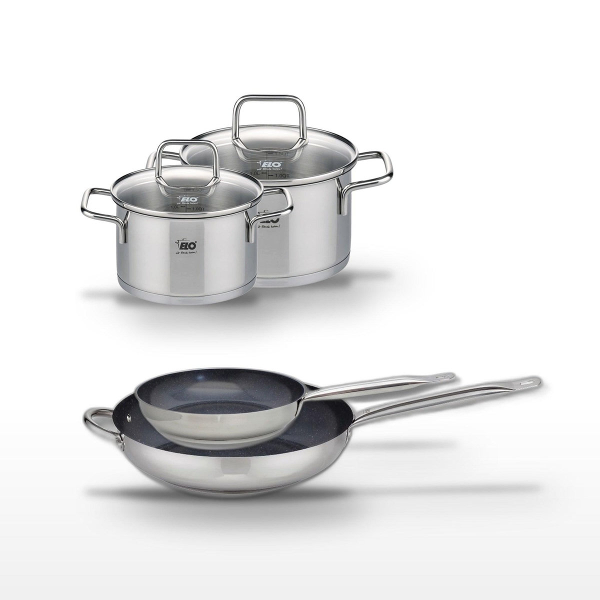 ELO Lot Poêles 24/32 cm et Faitouts 12/14 cm Elo Profi Therm Platinum