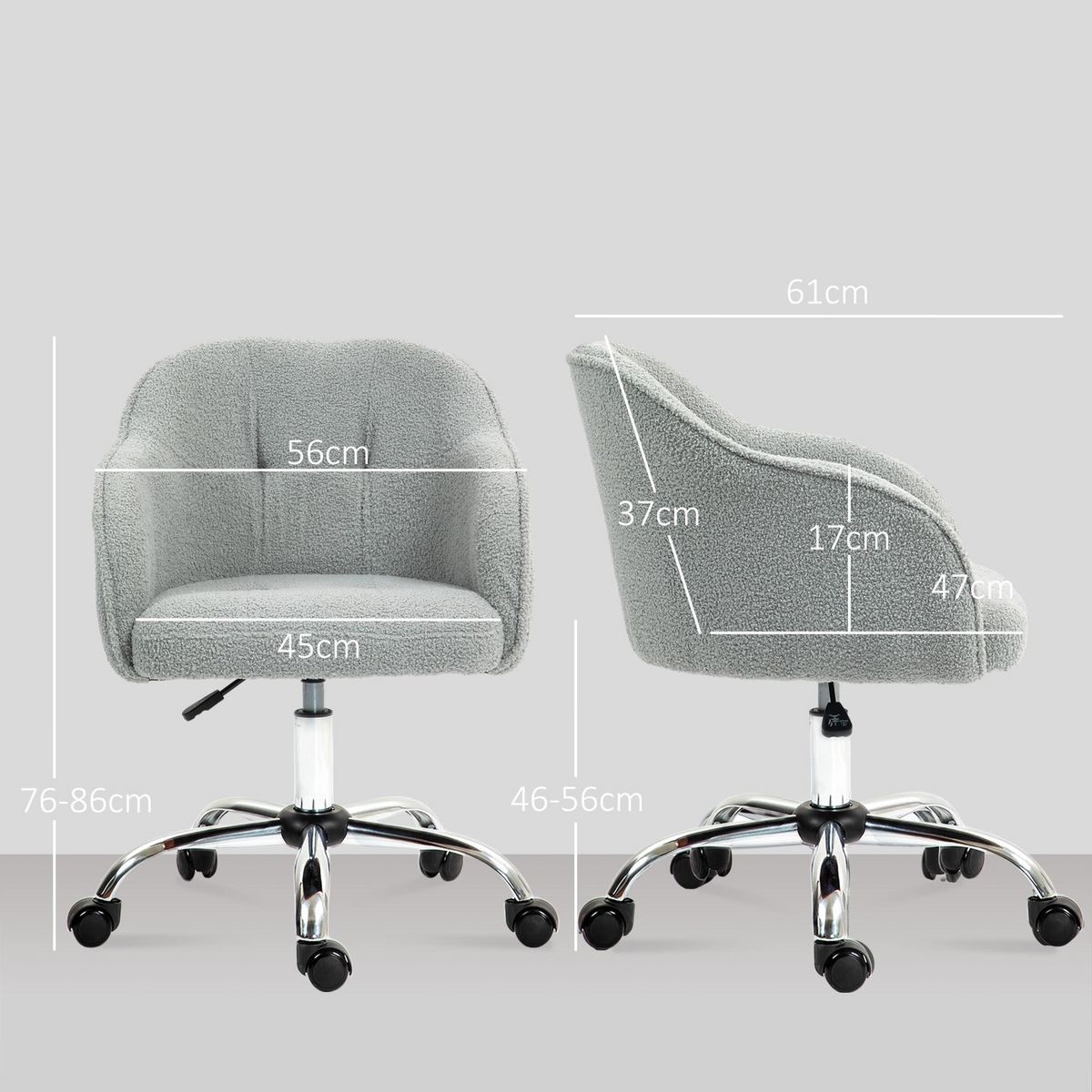 HOMCOM Chaise de bureau tissu bouclette design hauteur réglable pivotante piètement acier