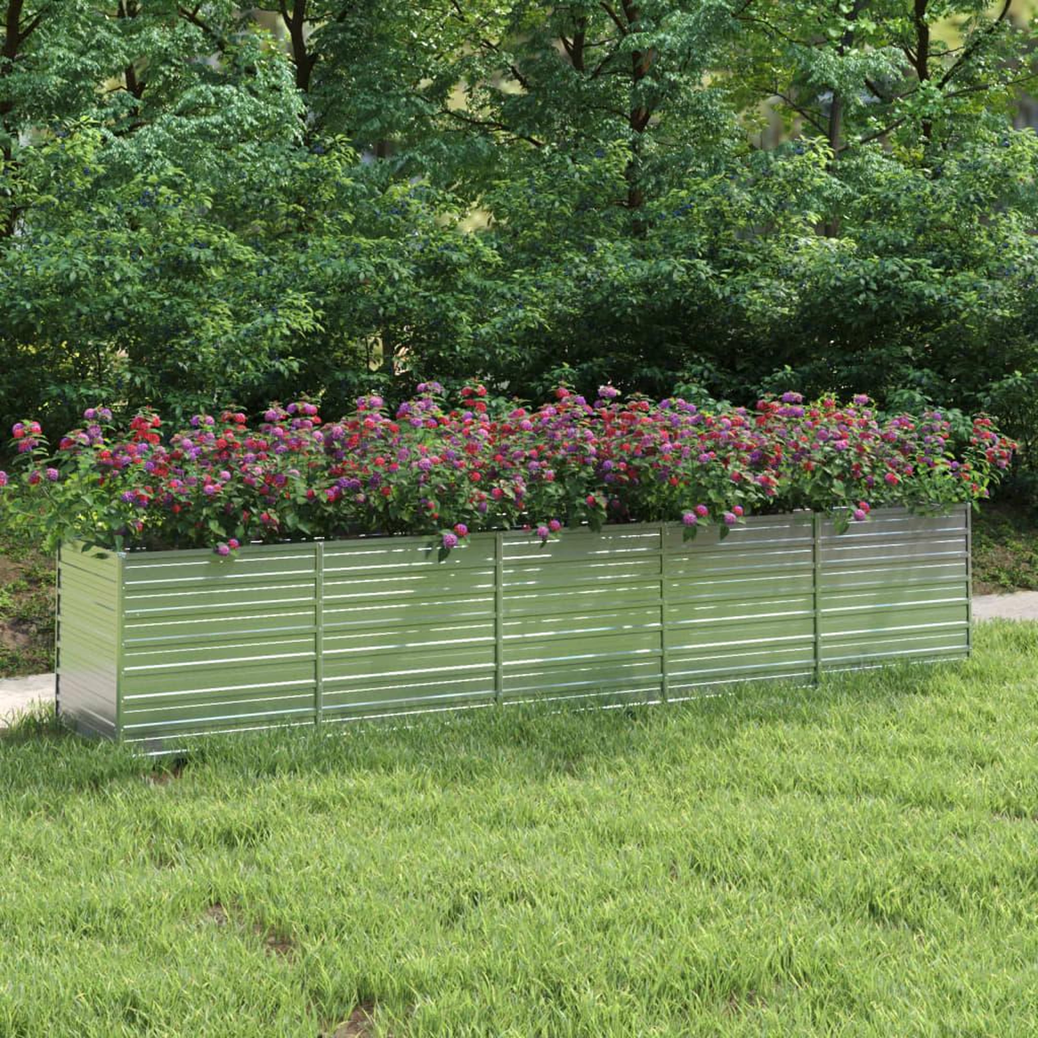 Voir la diapositive 1 : VIDAXL Lit sureleve de jardin 400x80x77 cm Acier galvanise Argente