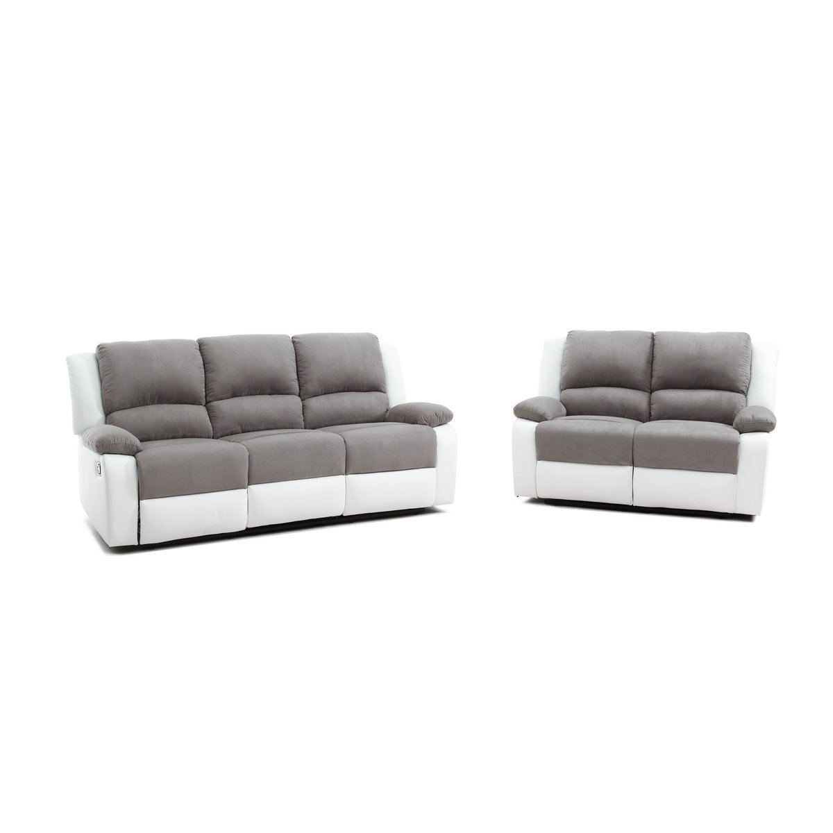 Canapé relax manuel bi- matière tissu gris  +pu Blanc HELENE