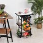 Voir la diapositive 4 : HOMCOM Chariot de service desserte de cuisine à roulettes multi-rangements 4 paniers métal tiroir + 4 range-bouteilles bois pin plateau carrelé