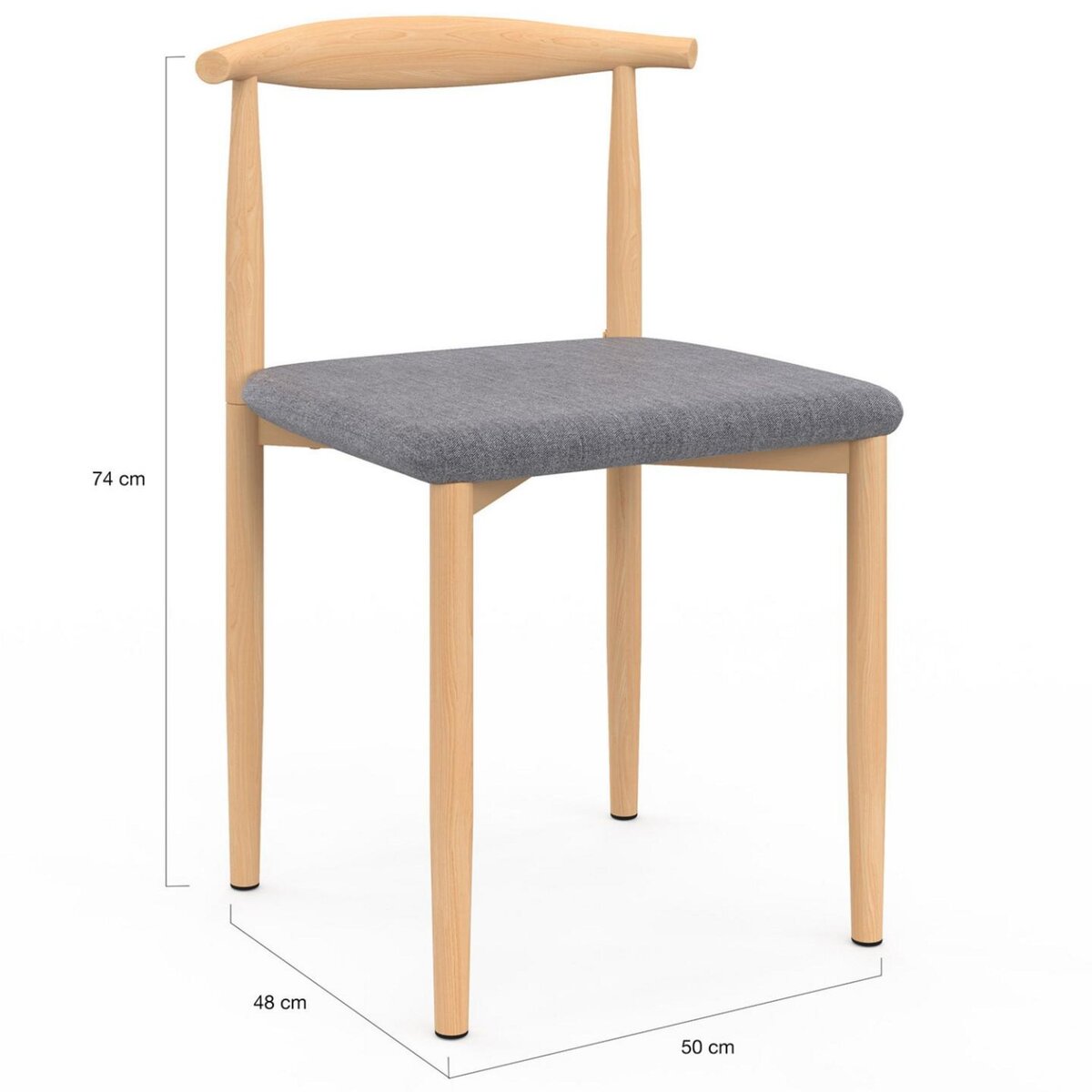 ID MARKET Lot de 6 chaises NOE en imitation bois et assise en tissu gris clair pour salle à manger