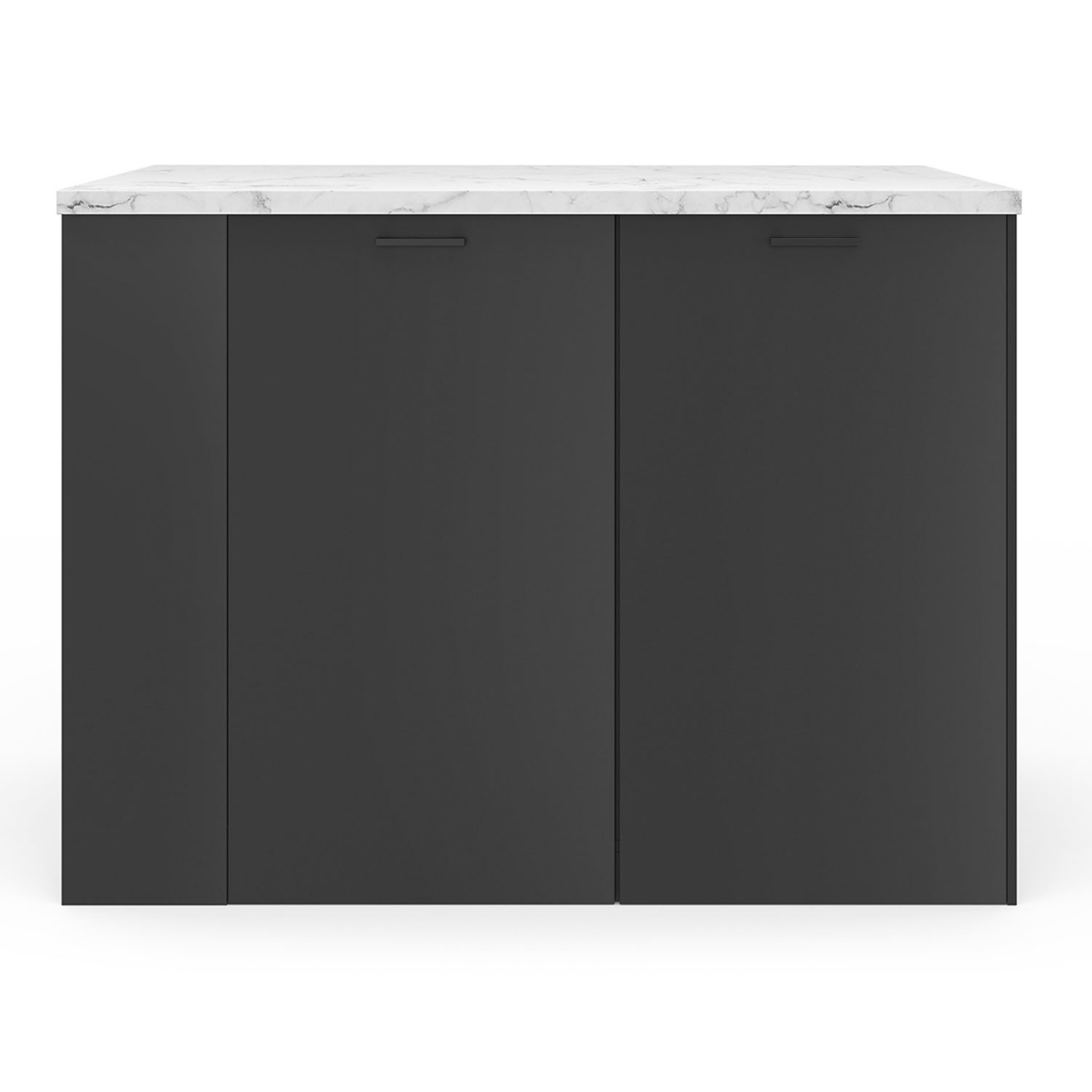Voir la diapositive 3 : ID MARKET Ilot central tibo 120 cm bois noir avec plan de travail effet marbre alaska