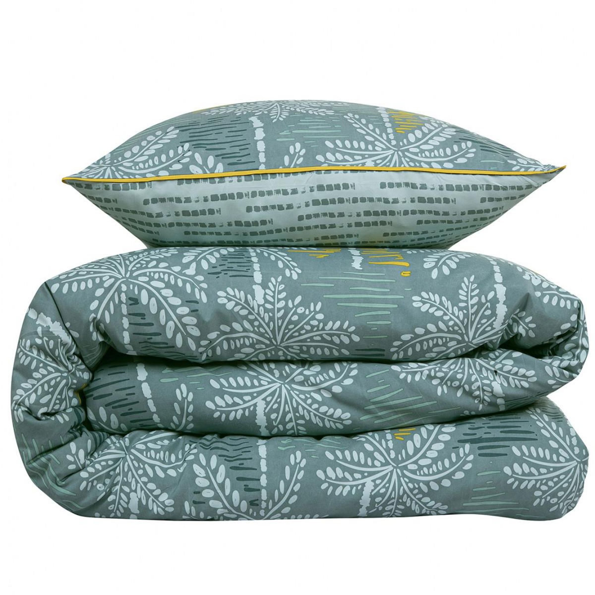 FUTURE HOME Parure de lit double palmiers en microfibre lavée