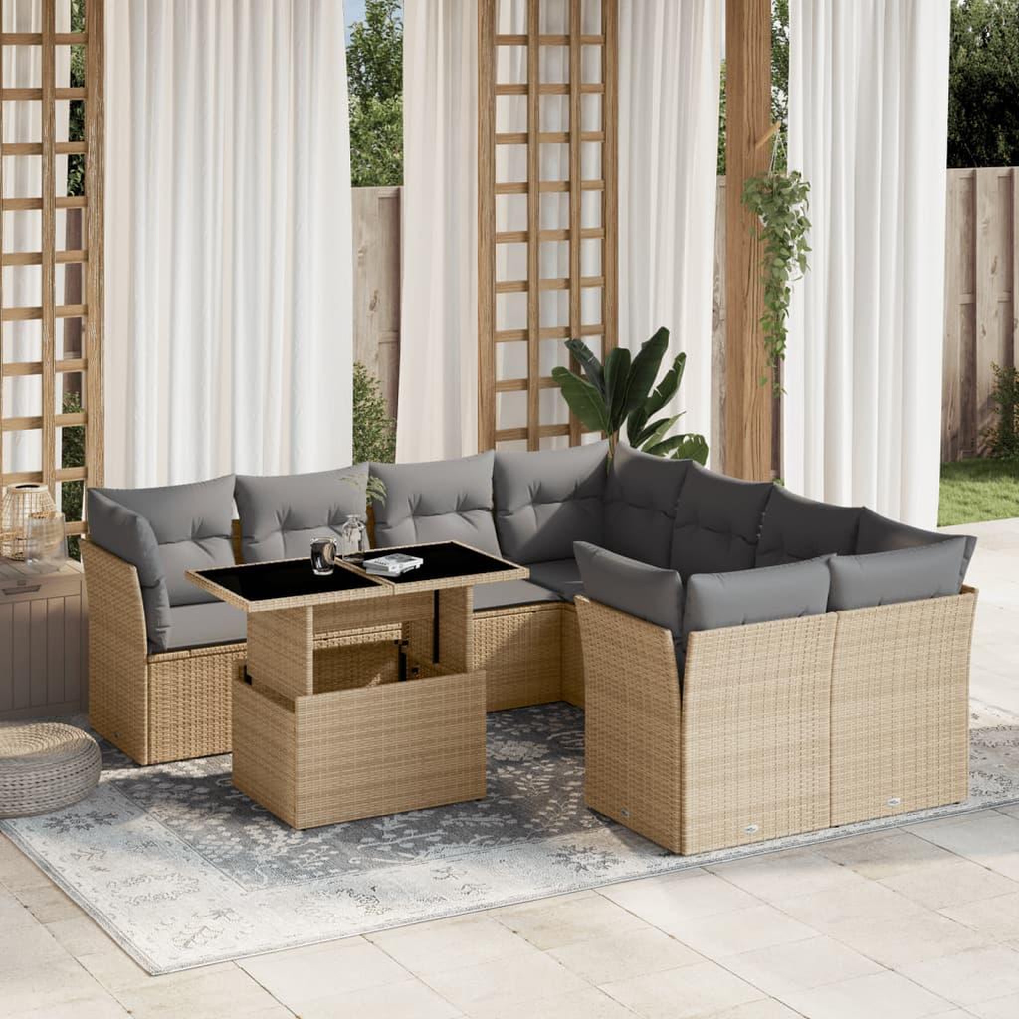 VIDAXL Salon de jardin avec coussins 9 pcs beige resine tressee