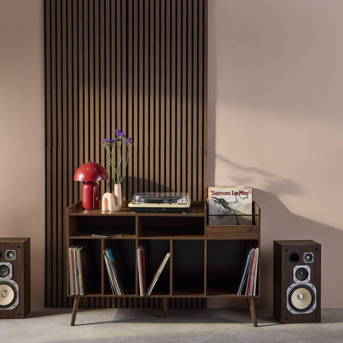 SWEEEK Meuble vinyle vintage effet bois, NEPAL