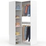 ID MARKET Dressing d'angle modulable L. 90 / 127 cm MELMAN double penderie + étagères blanc