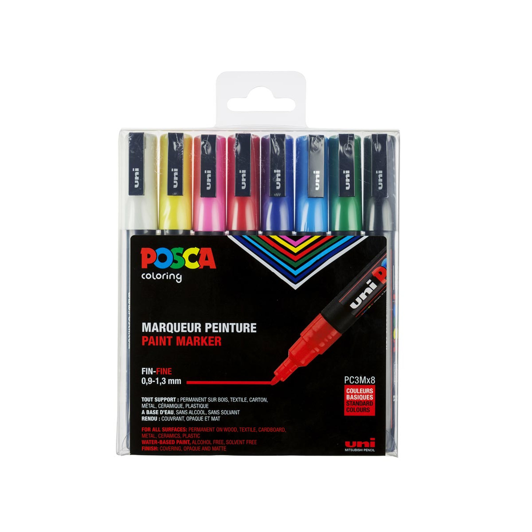 POSCA  Pochette de 8 marqueurs peintures pointes fines coniques coloris assortis