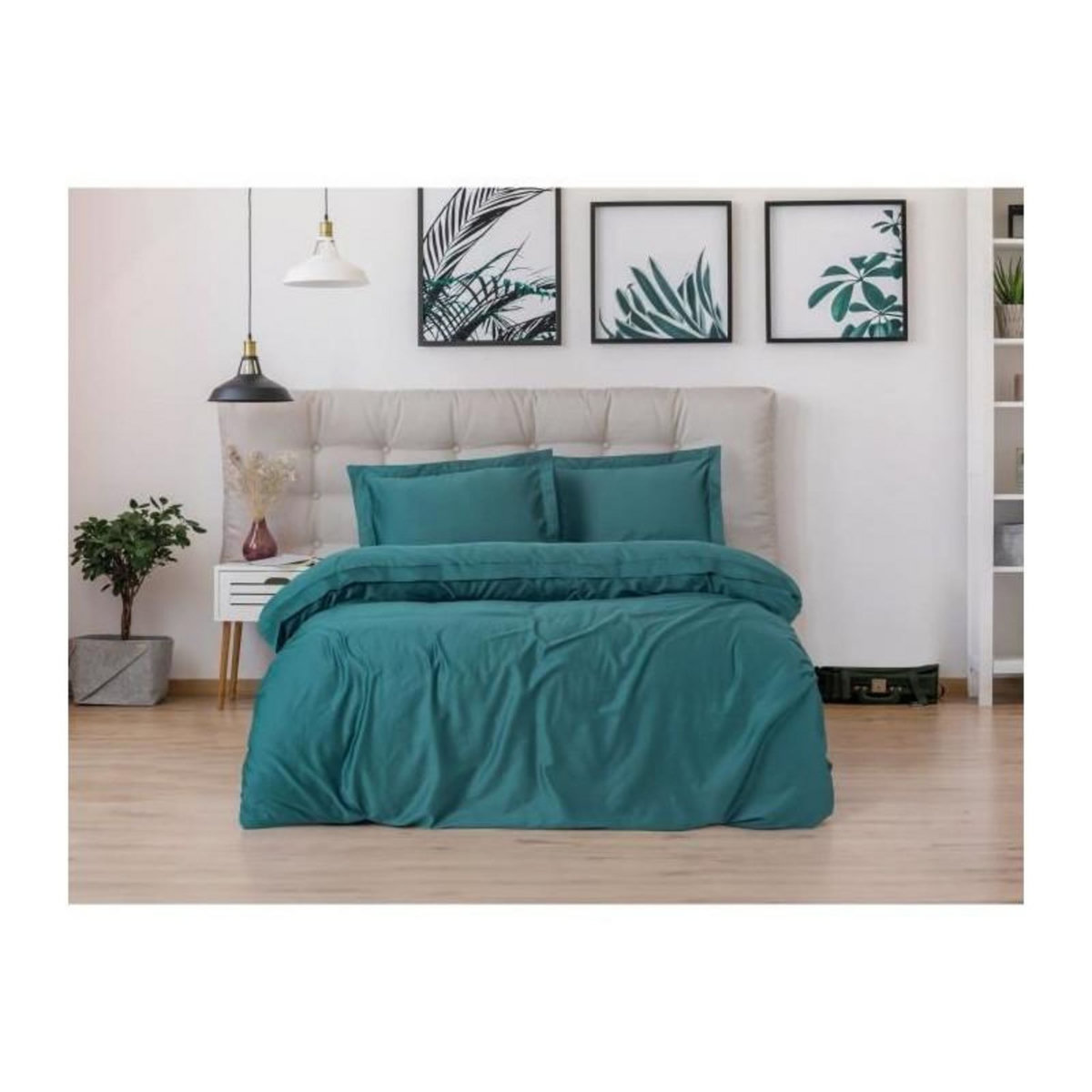 GENERIQUE Parure de lit - 129CTN63978 - 1 housse de couette 220 x 240 cm + 2 taies d'oreiller 60 x 60 cm - Satiné 100% coton - Bleu