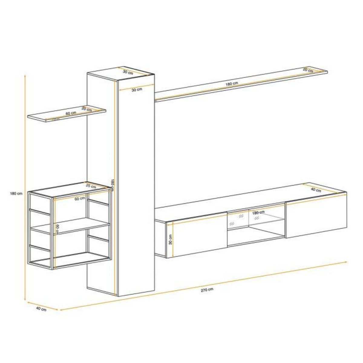 Paris Prix Ensemble Meuble TV  Switch V  270cm Blanc & Noir