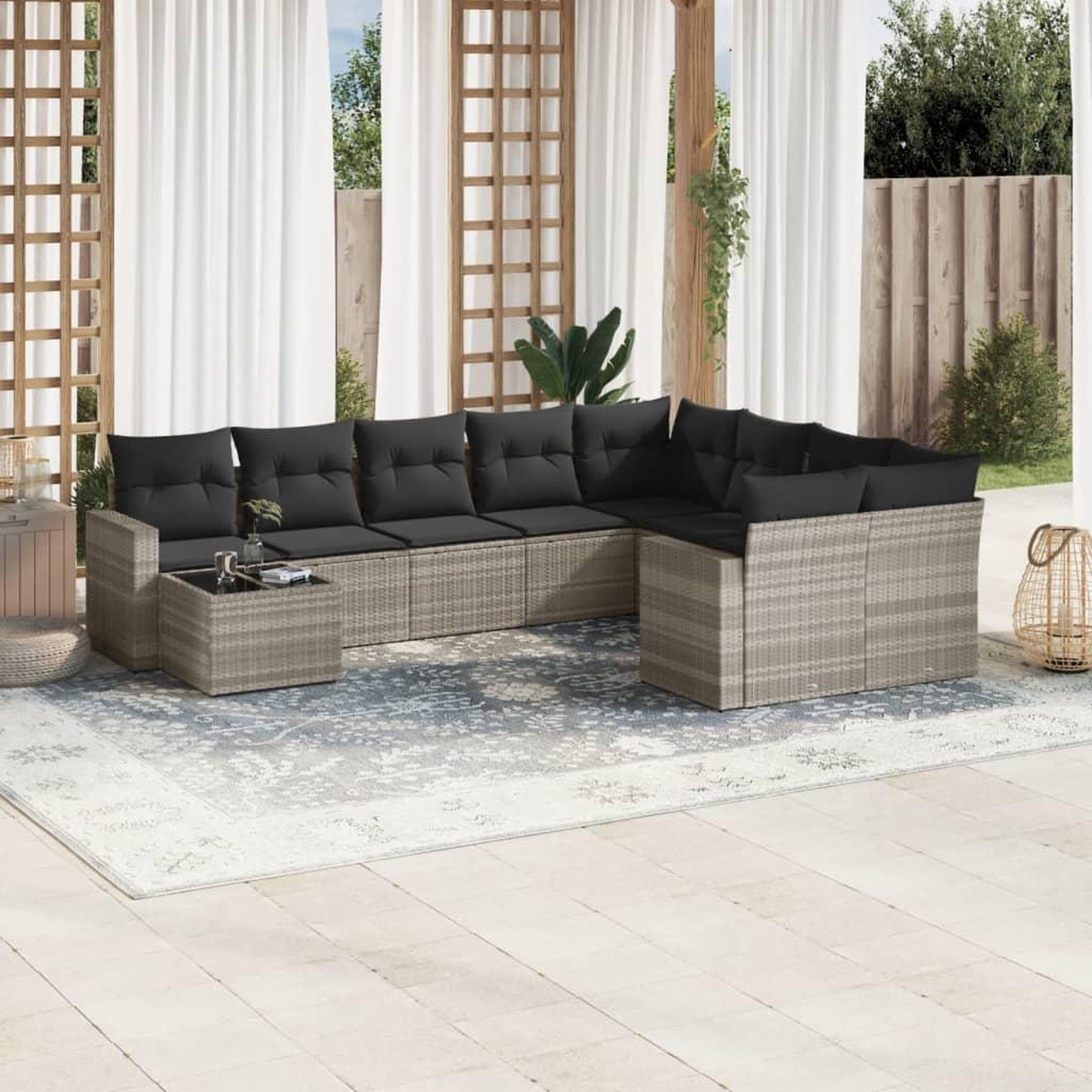 VIDAXL Salon de jardin avec coussins 10 pcs gris clair resine tressee
