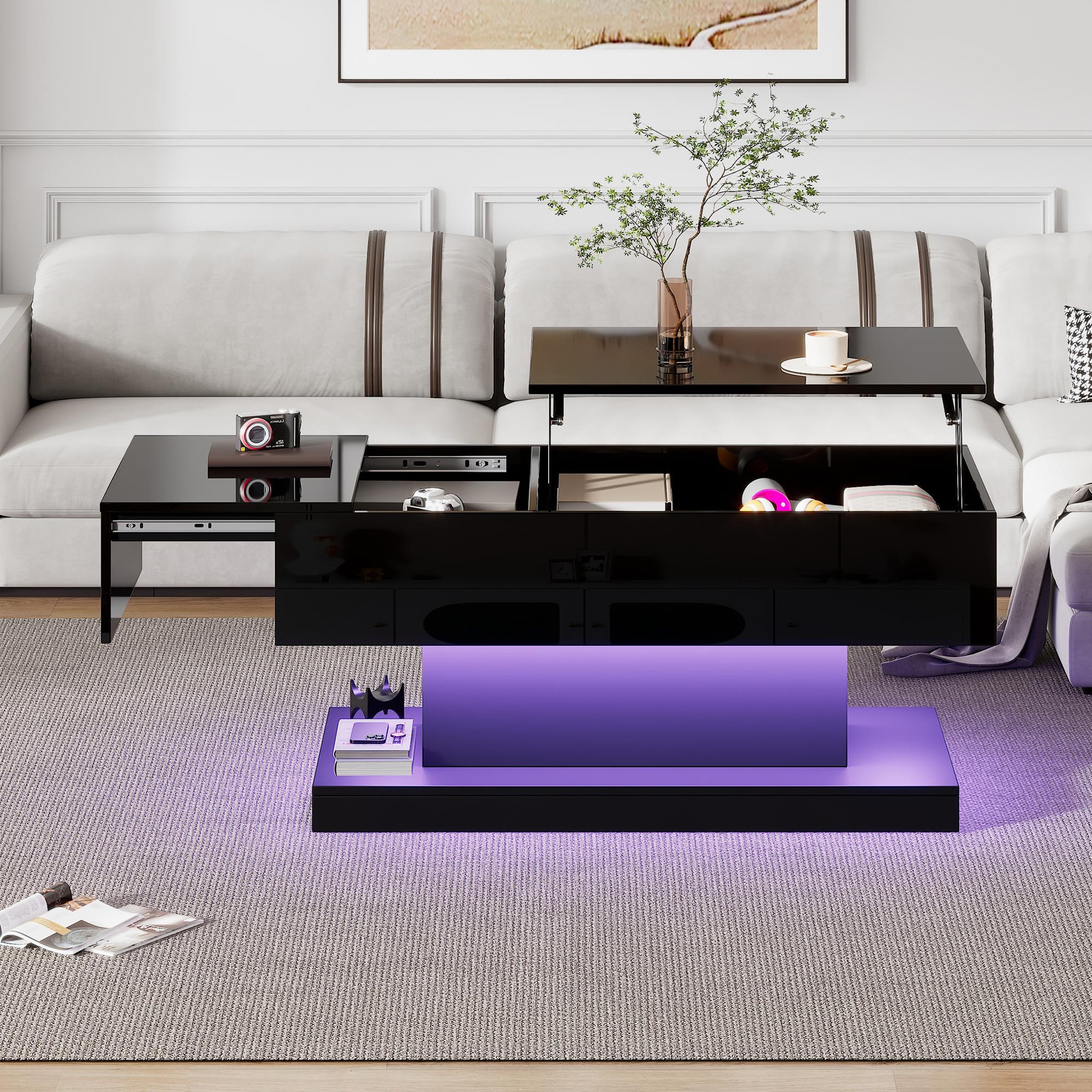 Voir la diapositive 2 : MERAX Table Basse Avec Bureau Relevable Et LED