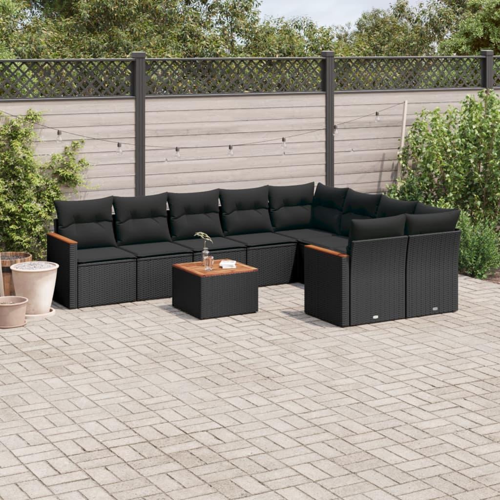 VIDAXL Salon de jardin 10 pcs avec coussins noir resine tressee