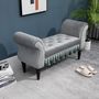 Voir la diapositive 2 : HOMCOM Banc banquette capitonnée design accoudoirs courbés pompons pieds bois hévéa revêtement velours gris